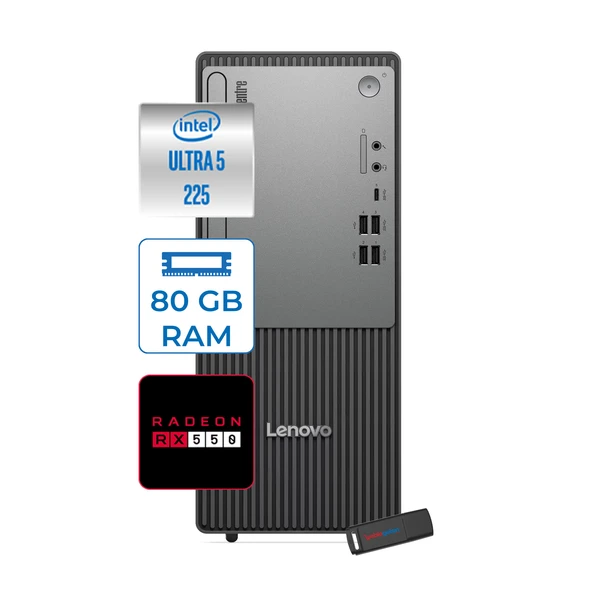 Lenovo Thinkcentre Neo 50T Gen 6 Intel Core Ultra 5 225 Upto 4.9ghz 80GB Ddr5 256GB SSD 4GB/RX550 WIN11PRO Mini Tower Masaüstü Bilgisayar 13BD007UTR27P26+ZETTAUSBBELLEK ürün görseli 1