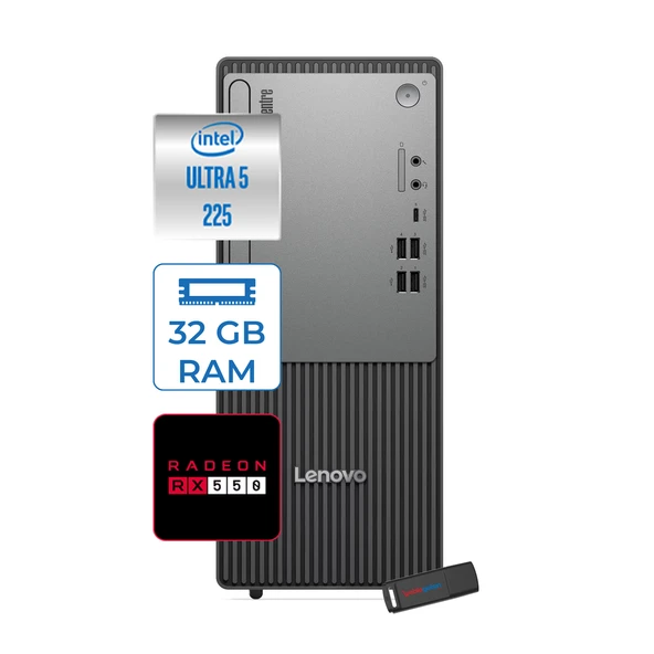 Lenovo Thinkcentre Neo 50T Gen 6 Intel Core Ultra 5 225 Upto 4.9ghz 32GB Ddr5 512GB SSD 4GB/RX550 Freedos Mini Tower Masaüstü Bilgisayar 13BD007UTR27F12+ZETTAUSBBELLEK ürün görseli 1
