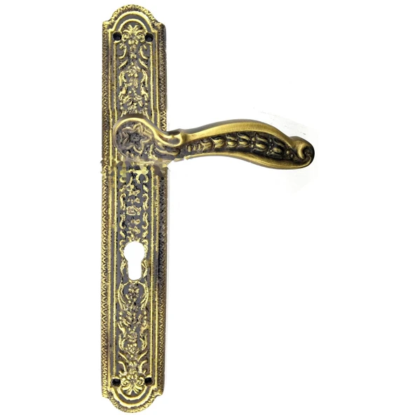 Antik Ulu Model Büyük Kapı Kolu Takımı, 354x57 mm, Yaylı - Pirinç, Antik, Tarihi, Osmanlı Stil Lale ve Desen İşlemeli Kapı Kol Takım ürün görseli 1