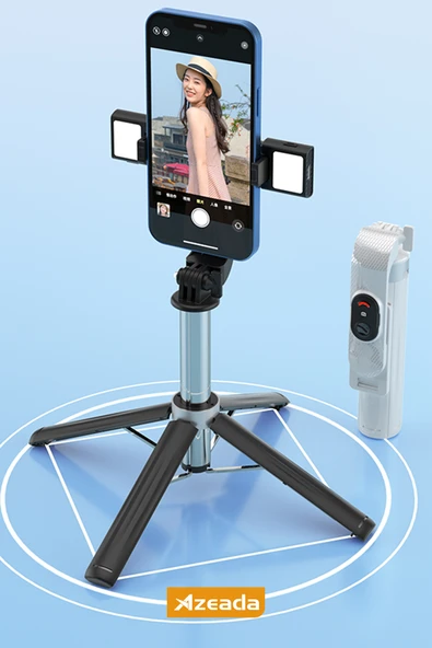 Jopus Bluetoothlu ve Şarjlı Kumandalı LED Işıklı Selfie Çubuğu Tripod Özellikli Siyah PD-P06-V2 ürün görseli 1