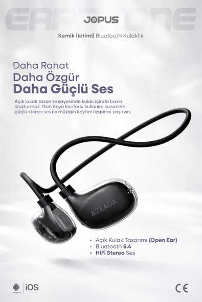 Jopus Boyun Bantlı Sporcu Bluetooth Kulaklık Esnek ve Hafif Tasarım 6 Saat Müzik Süresi Siyah AZ-BN06 ürün görseli 1