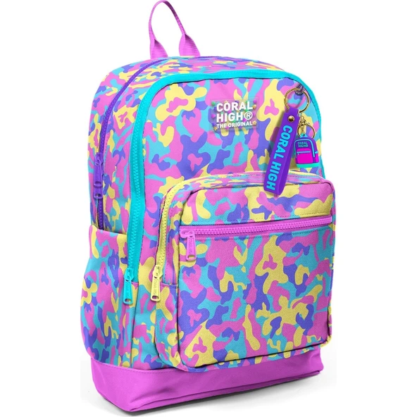 Coral High Kids Pembe Sarı Lavanta Kamuflaj Desenli Okul Sırt Çantası 33201 ürün görseli 1