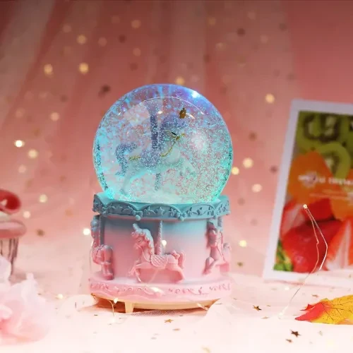 Orta Boy Işıklı Unicorn Kar Küresi - Resim 3