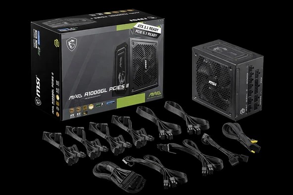 Msi Psu Mag A1000gl Pcıe5 II 1000w 80+ Gold Atx 3.1 Pcıe 5.1 Power Supply ürün görseli 1