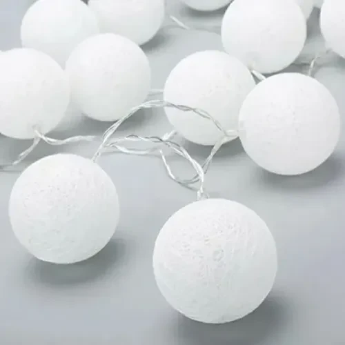 2m 10'lu Işıklı Beyaz Top Dekoratif Süs - Resim 4