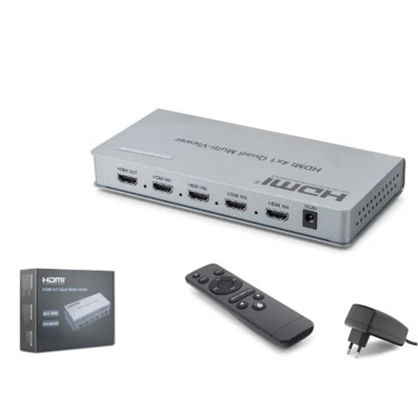 HADRON HDX1436 HDMI Quad Multi Viewer Kumandalı 4 Giriş 1 Çıkış Gri ürün görseli 1