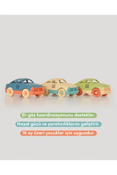 lets be child 3'lü Minik Arabalar Seti Yeşil Bej Mavi - Resim 2