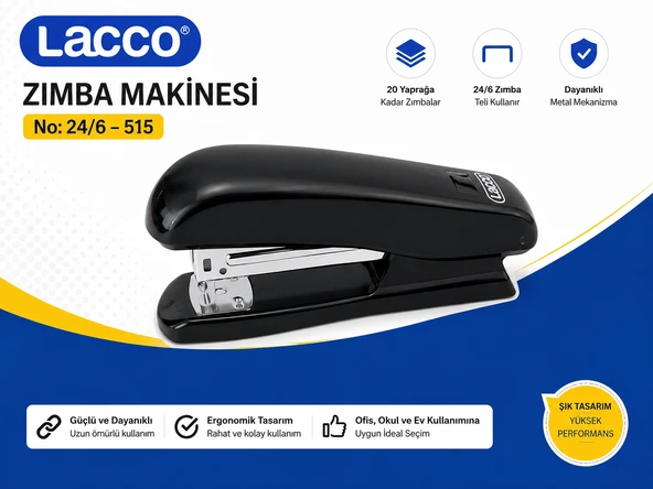 Lacco 515 Zımba Makinesi 24/6 Metal Mekanizmalı Dayanıklı Ofis Okul Ev Tipi Zımba ürün görseli 1