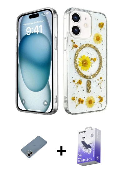 MARSİLYAN™- iPhone 12 Kılıf Kozmos Doku - Siyah Bilvis 5in1 5D Magic Hayalet Cam Ekran Koruyucu + Shine Kamera Lens Koru ürün görseli 1