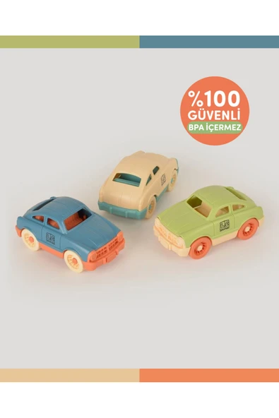 lets be child 3'lü Minik Arabalar Seti Yeşil Bej Mavi ürün görseli 1