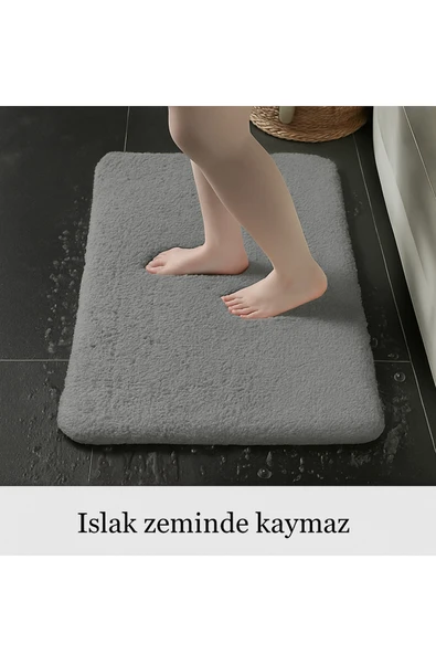 Su Emici 3'Lü Peluş Kaymaz Taban Banyo Klozet Paspas Takımı (60x100-60x40-60x60(yuvarlak)) ürün görseli 1