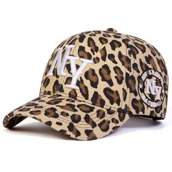 Valkyrie Açık Leopar Desenli NY Nakışlı Unisex Şapka Ayarlanabilir %100 Pamuk Spor Günlük Şapka ürün görseli 1