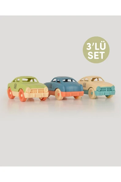 lets be child 3'lü Minik Arabalar Seti Yeşil Bej Mavi - Resim 3