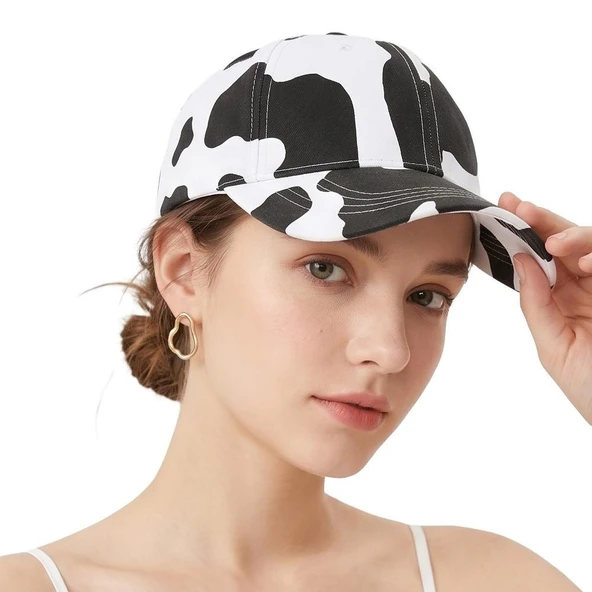 Valkyrie İnek Desenli Kadın Şapka Ayarlanabilir Baseball Cap Siyah Beyaz Spor Günlük Unisex ürün görseli 1