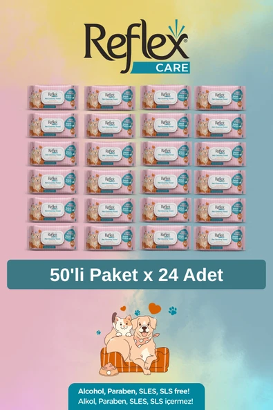 Reflex Care Evcil Hayvanlar İçin Çok Amaçlı Hijyenik Temizleme Mendili 50'li x 24 Adet ürün görseli 1