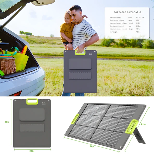 Cepini SP-100 Katlanabilir Güneş Paneli - 100W Monokristal %23 Verimli- Laptop, Tablet ve Telefon Doğrudan Şarj Desteği ürün görseli 1