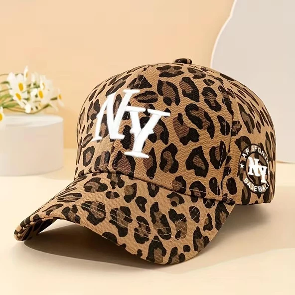 Valkyrie Koyu Leopar Desenli NY Nakışlı Unisex Şapka Ayarlanabilir %100 Pamuk Spor Günlük Şapka ürün görseli 1