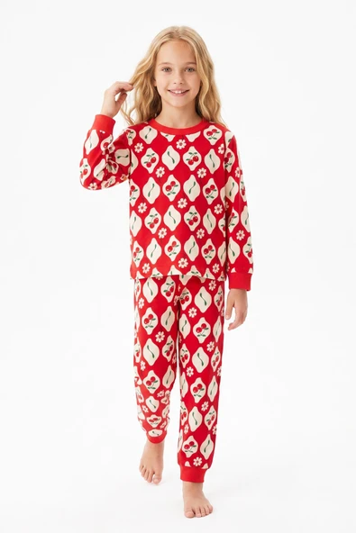 Kız Çocuk %100 Pamuk ve Baskılı Pijama Takımı 3-13 Yaş 12738IS ürün görseli 1