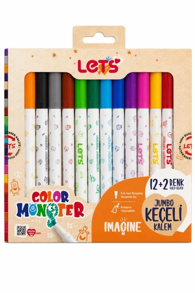 LETS 12+2 RENK(SILVER+GOLD) JUMBO KECELI KALEM ürün görseli 1