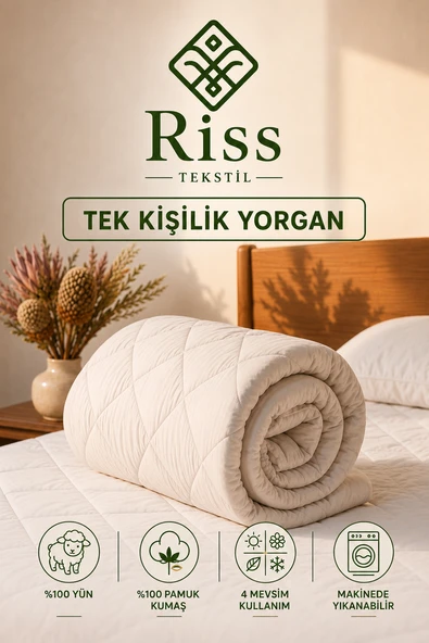 Riss Tekstil Tek Kişilik %100 Merinos Kuzu Yünü Yorgan (155 X 215 cm, 3000 gr) ürün görseli 1