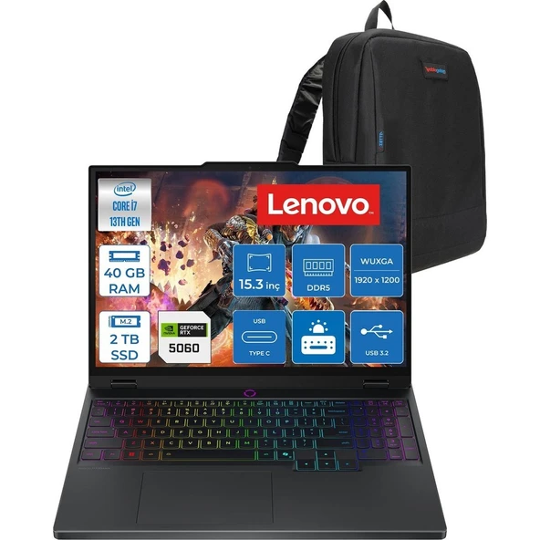 Lenovo Legion 5 15IRX10 Intel Core I7-13650HX 40GB 2tb SSD 8GB/RTX5060/115W 15.3" Wuxga IPS 300NITS 100% Srgb 165Hz Freedos Gaming Bilgisayar L83LY00PYTRF15 + Zettaçanta ürün görseli 1