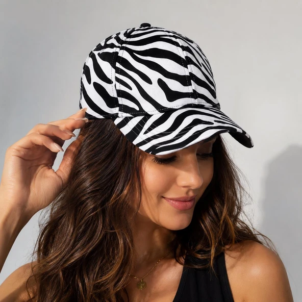 Valkyrie Zebra Desenli Kadın Şapka Ayarlanabilir Baseball Cap Siyah Beyaz Spor Günlük Şapka ürün görseli 1