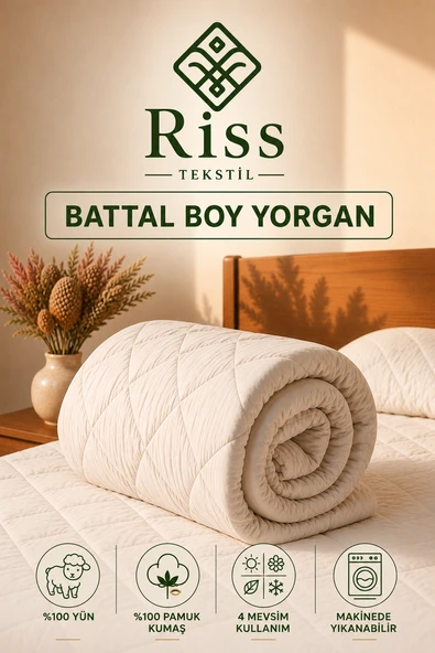 Riss Tekstil Battal Boy %100 Merinos Kuzu Yünü Yorgan ( 220cm X 240cm / 4000gr ) ürün görseli 1