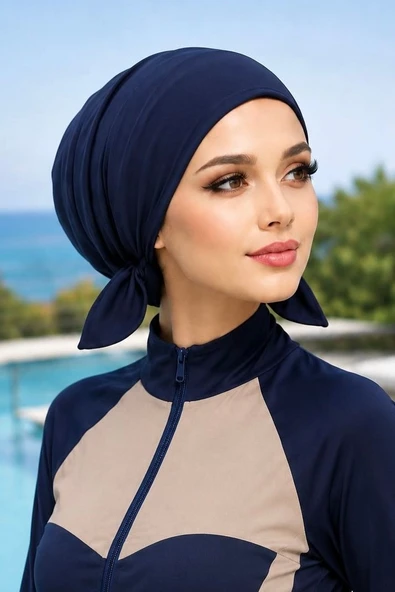 Lacivert Bağcıklı Deniz - Havuz Bonesi ürün görseli 1