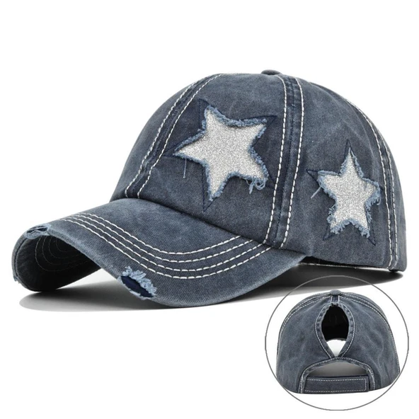 Valkyrie Vintage Lacivert Yıldız Nakışlı Şapka Unisex Eskitme Baseball Cap Ayarlanabilir Pamuk Günlük Spor Şapka ürün görseli 1