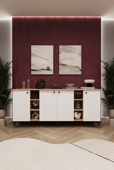 Lüks Konsol TV Ünitesi %100 MDF Salon ve Yemek Odası Ünitesi KNSL05  BEYAZ - KARINA ürün görseli 1