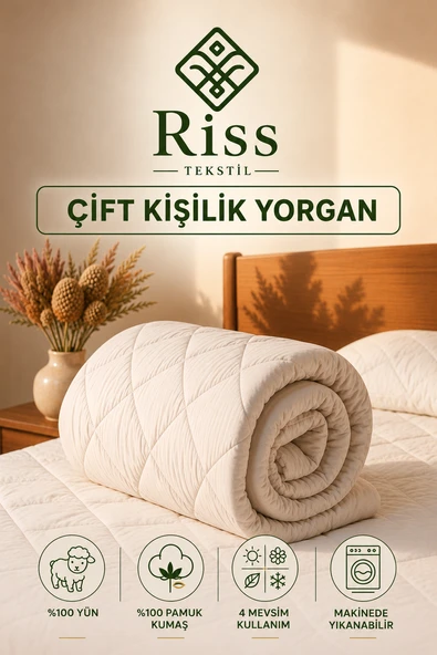 Riss Tekstil Çift Kişilik %100 Merinos Kuzu Yünü Yorgan ( 195cm X 215cm ,3500gr ) ürün görseli 1