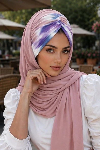 Pudra Lila Batik Desenli Hazır Şal ürün görseli 1