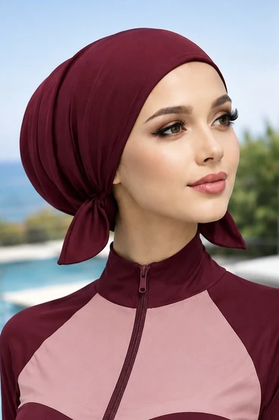 Bordo Bağcıklı Deniz - Havuz Bonesi ürün görseli 1