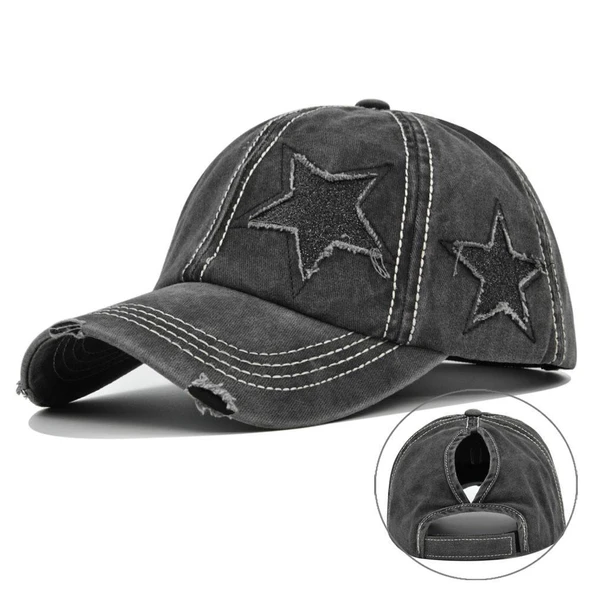Valkyrie Vintage Siyah Yıldız Nakışlı Şapka Unisex Eskitme Baseball Cap Ayarlananır Pamuk Spor Şapka ürün görseli 1