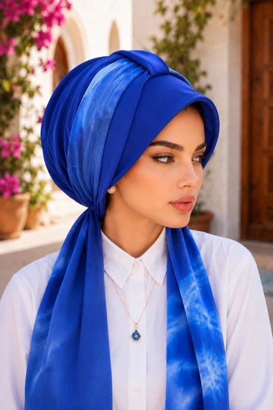 Saks Mavi Batik Desen Şapka Bone ürün görseli 1