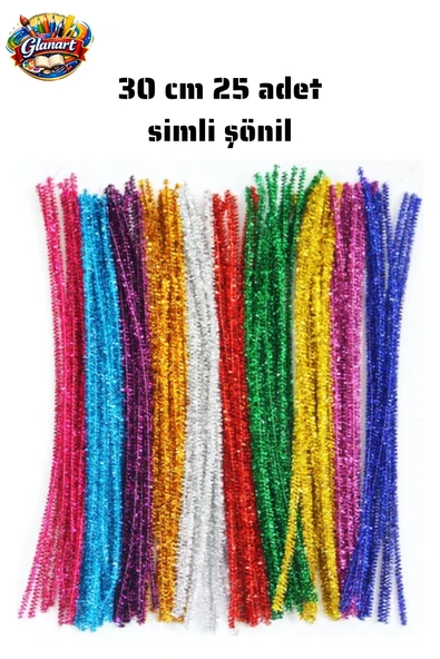 25 adet 30 cm simli şönil, tüylü tel el işi okul projeleri için ürün görseli 1
