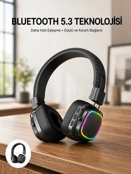 Renkli Işık Efektli Bluetooth 5.3 Müzik Kulaklığı Yeni Nesil ürün görseli 1