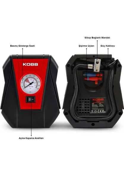 Kobb KB100 12VOLT 100 PSI Analog Göstergeli Hava Lastik Şişirme Pompası Kompakt Taşınabilir 15x13x5 cm ürün görseli 1