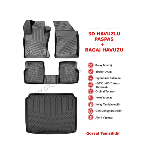 Volkswagen Touran 2004-2014 3d Araca Özel Paspas Ve Bagaj Havuzu Bmy ürün görseli 1