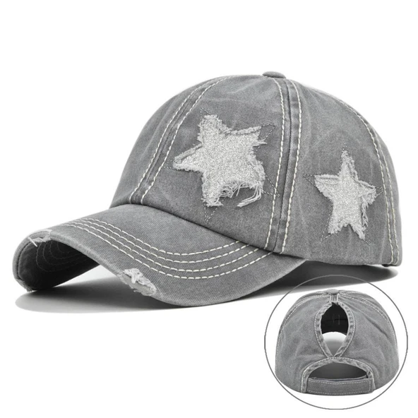 Valkyrie Vintage Yıldız Nakışlı Gri Şapka Unisex Ayarlanabilir Pamuk Baseball Cap Eskitme Spor Şapka ürün görseli 1