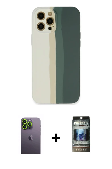MARSİLYAN™- iPhone 12 Pro Kılıf Yadigar Çizgi - Siyah 34D Hayalet Izgaralı Cam + Neon Fosforlu Kamera Lens - YL ürün görseli 1