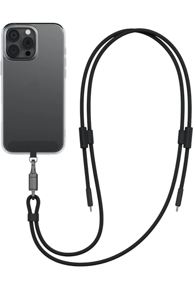 Energea Lasso 240W 1.5M Lanyard Tasarımlı USB-C to USB-C Şarj Kablosu - Siyah ürün görseli 1