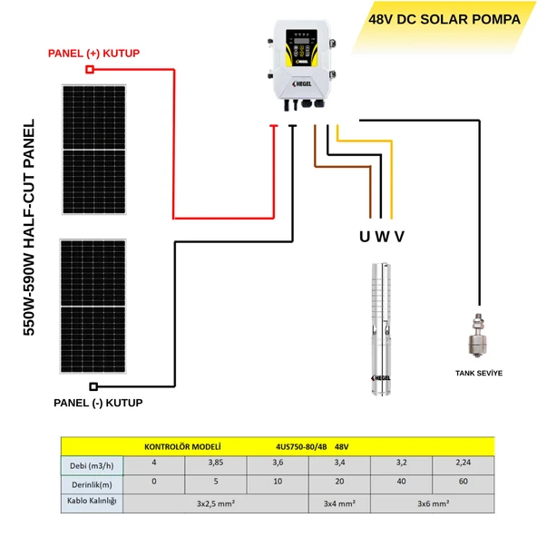 HEGEL 48V 750W Solar Dalgıç Pompa - Resim 4