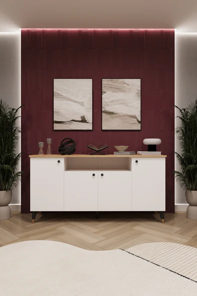 Lüks Konsol TV Ünitesi %100 MDF Salon ve Yemek Odası Ünitesi KNSL02  BEYAZ - KARINA ürün görseli 1