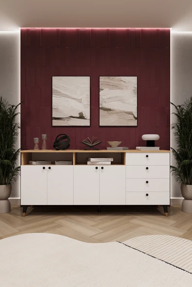 Lüks Konsol TV Ünitesi %100 MDF Salon ve Yemek Odası Ünitesi KNSL06  BEYAZ - KARINA ürün görseli 1