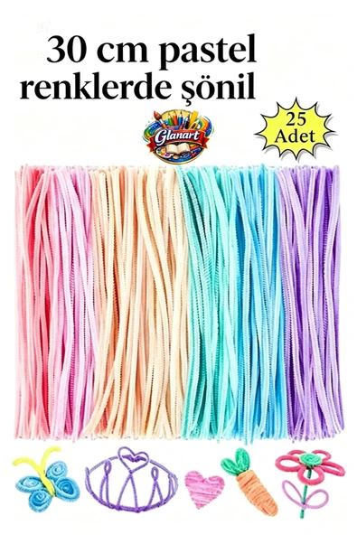 25 adet 30 cm pastel renkler şönil, tüylü tel el işi okul projeleri için ürün görseli 1