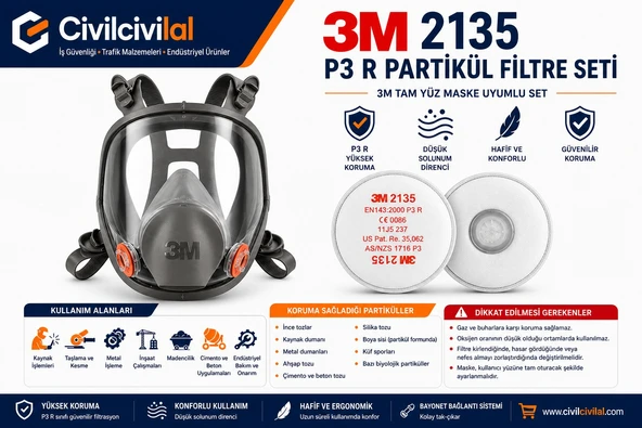 3M 6800 Tam Yüz Maskesi + 3M 2135 P3 Filtre ürün görseli 1