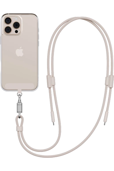 Energea Lasso 240W 1.5M Lanyard Tasarımlı USB-C to USB-C Şarj Kablosu - Krem ürün görseli 1