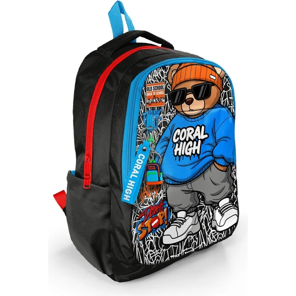 Coral High Kids Grafiti Ayıcık Desenli Üç Bölmeli Okul Sırt Çantası 33250 ürün görseli 1