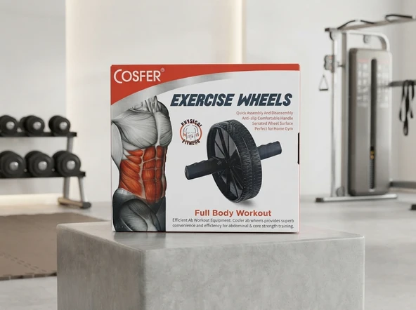 Cosfer Exercise Wheels Karın ve Kol Kas Geliştirme Aleti Ab Roller Egzersiz Tekeri Siyah ürün görseli 1
